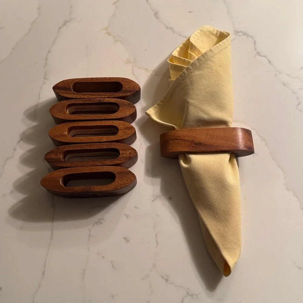 Vintage Wooden Napkin Rings Set of 6
